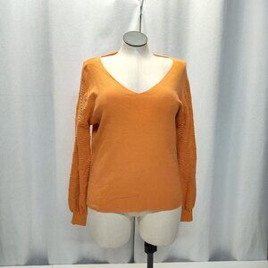 Vila Milano V-Neck Sweater Womens XL Textured Bishop Sleeves Peach Color